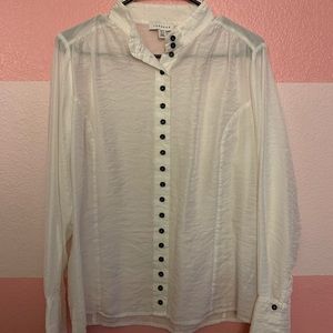Topshop Collarless White Button Up